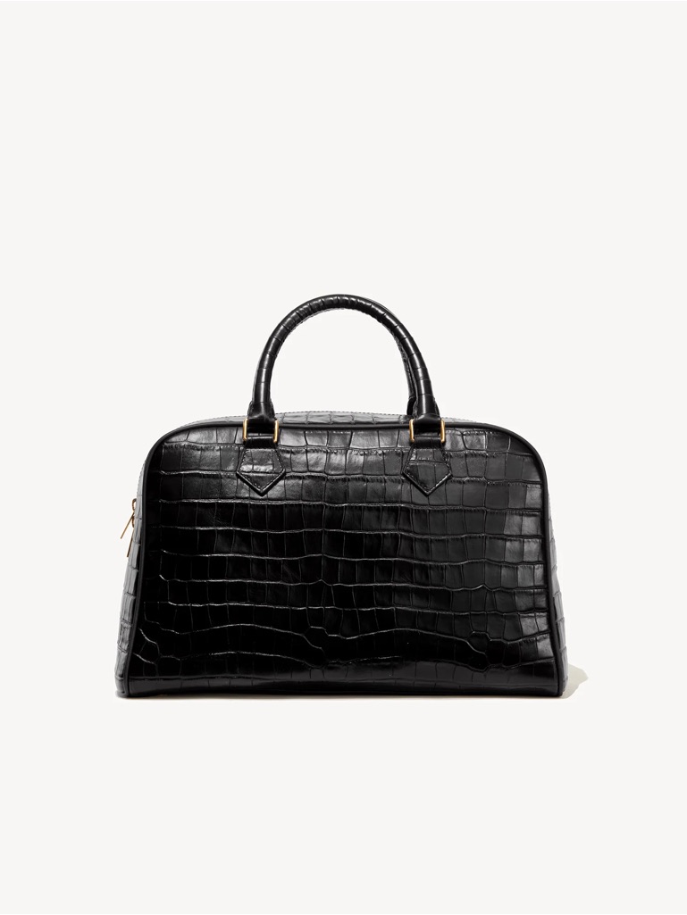 Nili Lotan Jaclyn Bag Black Embossed Croc Leather Top Handle